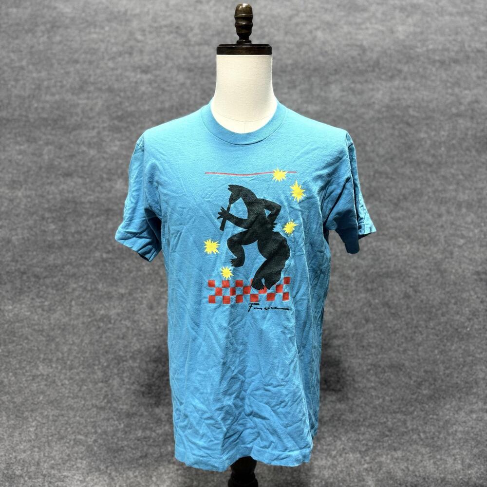 Vintage Fruit Of The Loom Shirt Mens Large Blue Coyote Cafe Graphic Tee Santa Fe